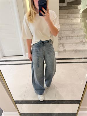 Açık Mavi Önü Taşlı Denim Pantolon