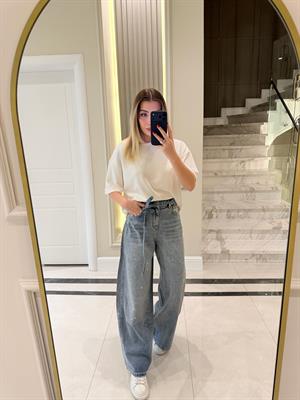 Açık Mavi Önü Taşlı Denim Pantolon