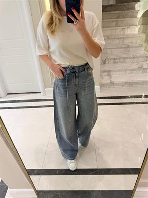 Açık Mavi Önü Taşlı Denim Pantolon