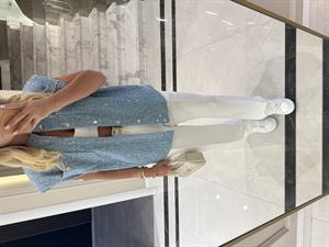Açık Mavi Payetli Dokulu Denim Yelek