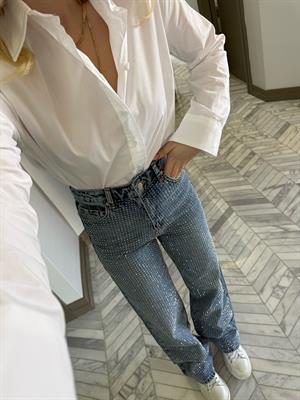 Açık Mavi Taşlı Wide Leg Jean