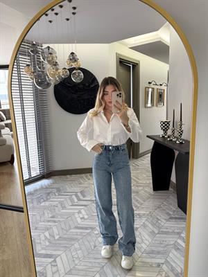 Açık Mavi Taşlı Wide Leg Jean