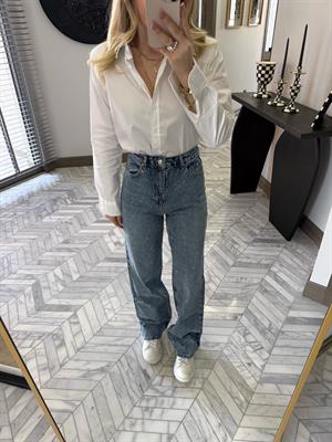 Açık Mavi Taşlı Wide Leg Jean