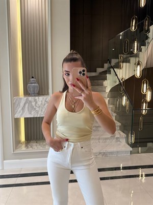 Açık Sarı Fitilli Halter Yaka Top -21052