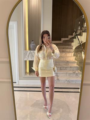 Açık Sarı Yüksekbel Massi Düz Etek