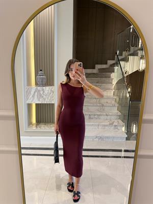 Aksesuar Detaylı Asimetrik Elbise -Bordo 