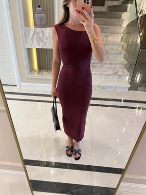 Aksesuar Detaylı Asimetrik Elbise -Bordo 