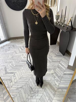 Antrasit İnce Fitilli Triko Elbise-1004