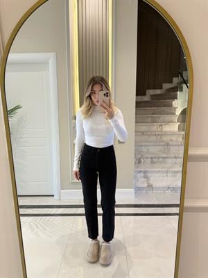 Siyah Kesik Paçalı Boy Fit Jean-2148 