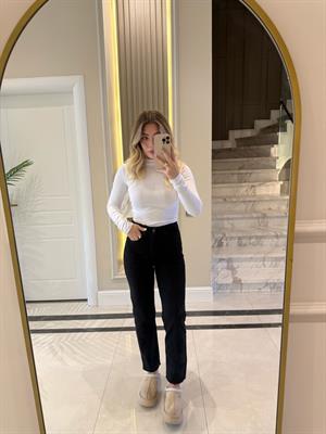 Siyah Kesik Paçalı Boy Fit Jean-2148 