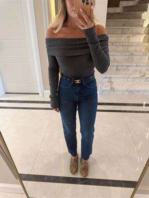 Antrasit Melanj  Omuzları Açık Uzun Kollu Top-32128