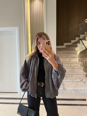 Antrasit Saten Bomber Ceket-9584