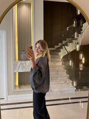 Antrasit Saten Bomber Ceket-9584