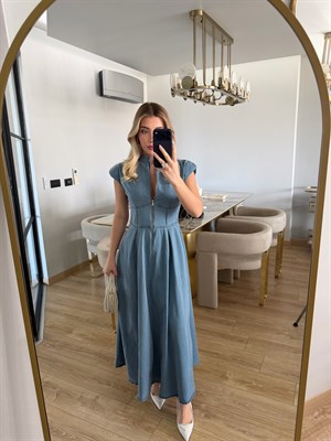 Bebe Mavi Fermuarlı Vatkalı Elbise-3004