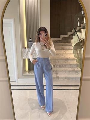 Bebe Mavi Gold Düğmeli Pileli Palazzo Pantolon