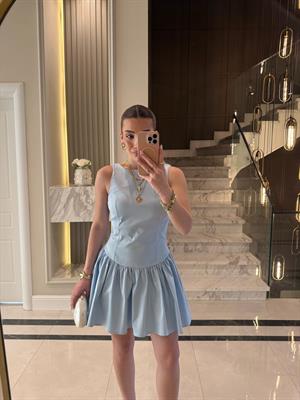 Bebe Mavi  Kuplu Büzgülü Mini Elbise 