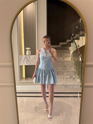 Bebe Mavi  Kuplu Büzgülü Mini Elbise 