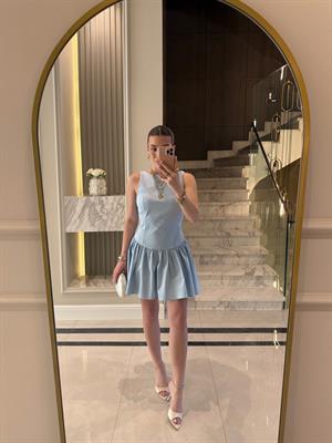 Bebe Mavi  Kuplu Büzgülü Mini Elbise 