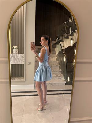 Bebe Mavi  Kuplu Büzgülü Mini Elbise 