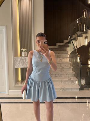 Bebe Mavi  Kuplu Büzgülü Mini Elbise 