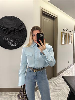 Bebe Mavi Tasarım Cep Kapakçıklı Kol Detaylı Gömlek-2257 