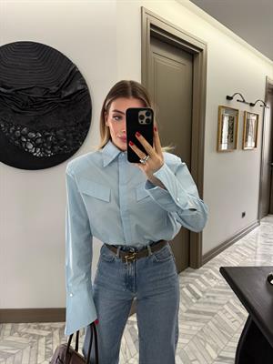 Bebe Mavi Tasarım Cep Kapakçıklı Kol Detaylı Gömlek-2257 