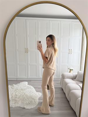 Bej Asimetrik Top- Örme Pantolon Takım 32239