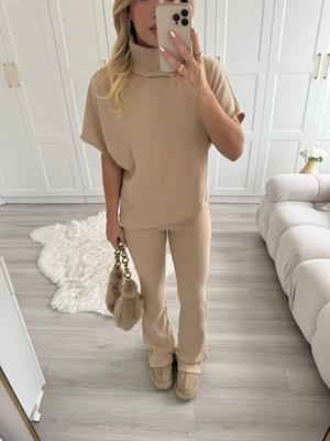 Bej Asimetrik Top- Örme Pantolon Takım 32239