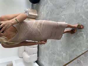 Bej Askılı Ajurlu Elbise