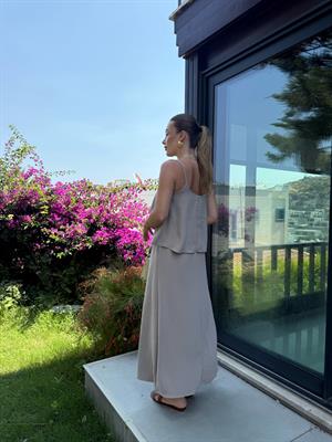 Bej Askılı Bluz Etek Takım-51165