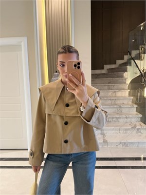 Bej Bebe Yaka Düğmeli Trençkot - 7530