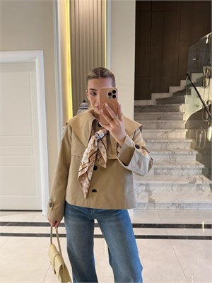 Bej Bebe Yaka Düğmeli Trençkot - 7530