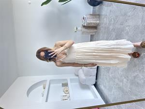 Bej Deniz Kabuğu İşlemeli Rustik Elbise