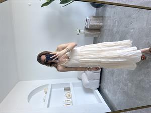 Bej Deniz Kabuğu İşlemeli Rustik Elbise