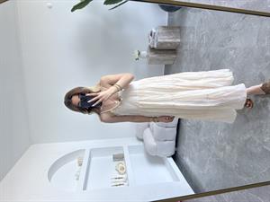 Bej Deniz Kabuğu İşlemeli Rustik Elbise