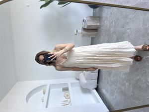 Bej Deniz Kabuğu İşlemeli Rustik Elbise