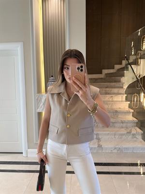 Bej Dikiş Detaylı Yelek-29183