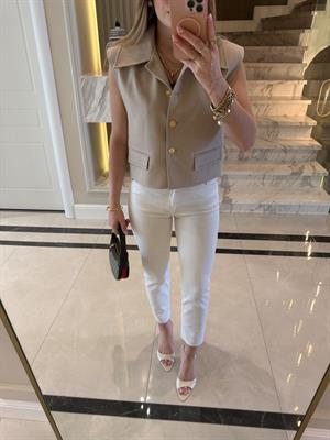 Bej Dikiş Detaylı Yelek-29183