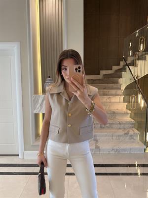 Bej Dikiş Detaylı Yelek-29183