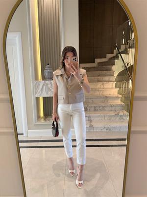 Bej Dikiş Detaylı Yelek-29183