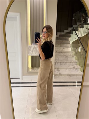 Bej Kemerli Denim Palazzo Jean - 1021