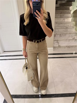 Bej Kemerli Denim Palazzo Jean - 1021