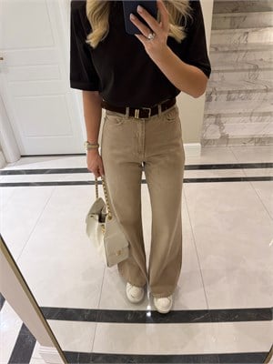 Bej Kemerli Denim Palazzo Jean - 1021