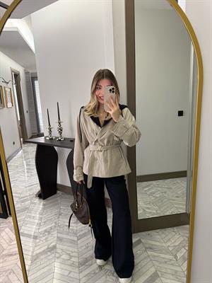 Bej-Lacivert Trençli Takım-36984