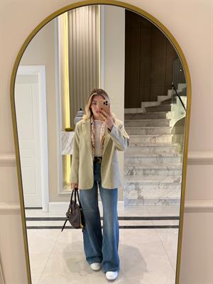 Bej Oversize Poliviskon Blazer Ceket