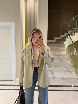 Bej Oversize Poliviskon Blazer Ceket