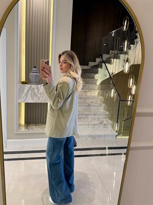 Bej Oversize Poliviskon Blazer Ceket