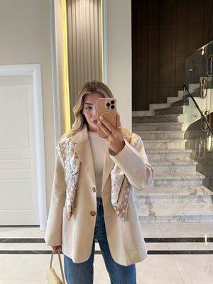 Bej Oversıze Premium Torba Cep Ceket