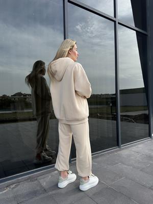 Bej Şardonlu Oversize Sweatshirt Takım