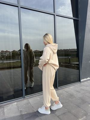 Bej Şardonlu Oversize Sweatshirt Takım